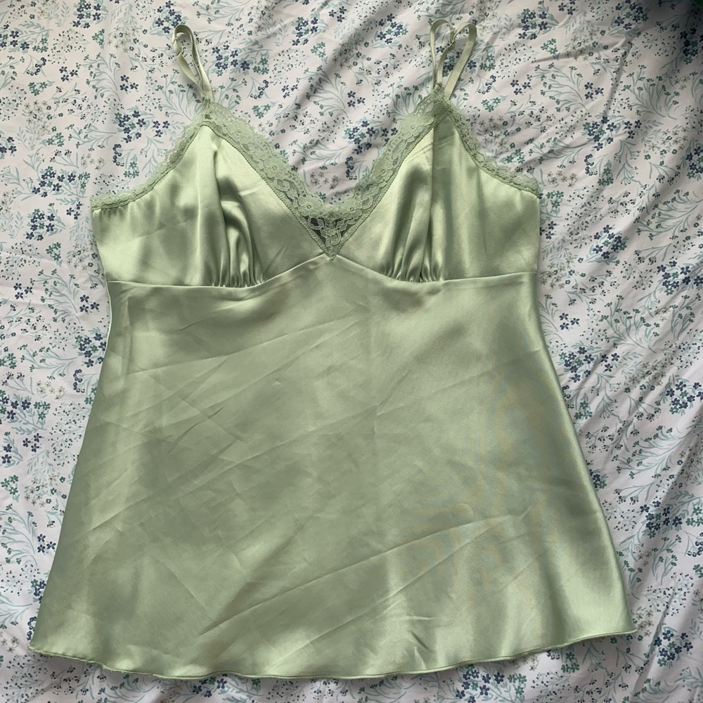 y2k sage green silk top